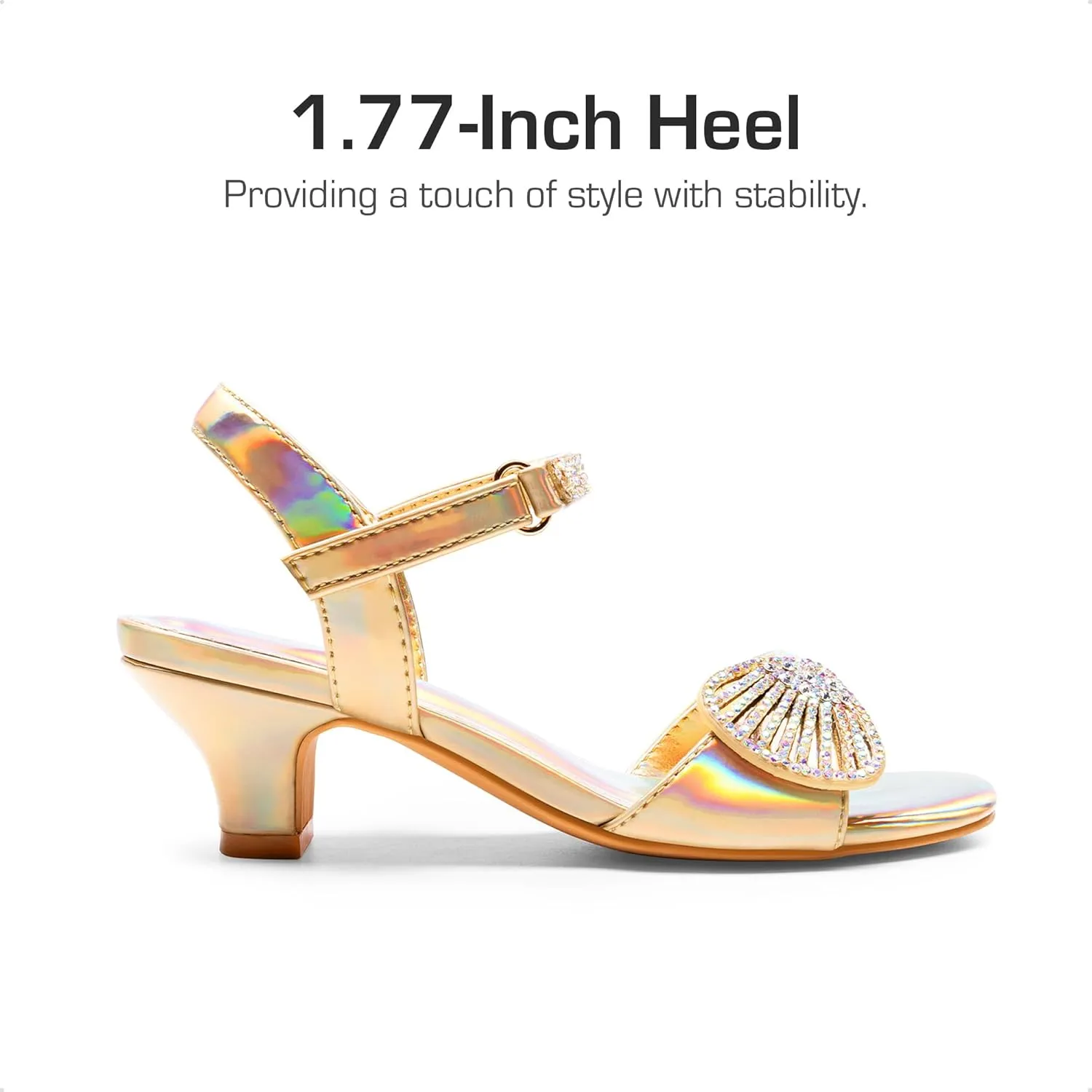 DREAM PAIRS Girls Sandals Ankle Strap Square Toe Low Heel Crystal Shell Wedding Party Flower Dress Shoes for Little Kids/Big Kids