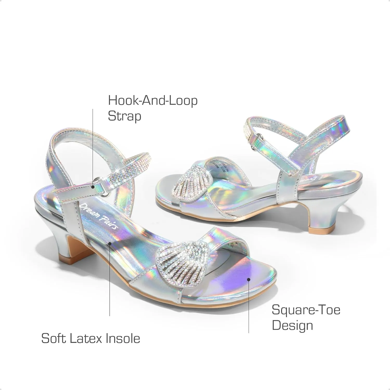 DREAM PAIRS Girls Sandals Ankle Strap Square Toe Low Heel Crystal Shell Wedding Party Flower Dress Shoes for Little Kids/Big Kids