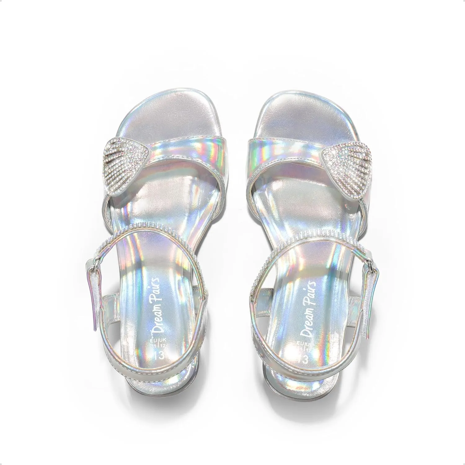 DREAM PAIRS Girls Sandals Ankle Strap Square Toe Low Heel Crystal Shell Wedding Party Flower Dress Shoes for Little Kids/Big Kids