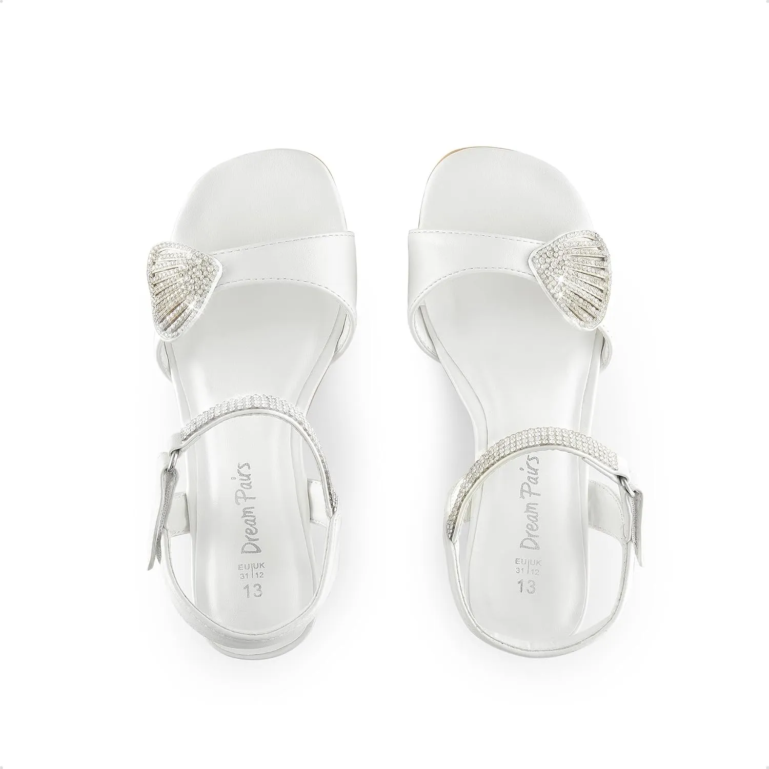 DREAM PAIRS Girls Sandals Ankle Strap Square Toe Low Heel Crystal Shell Wedding Party Flower Dress Shoes for Little Kids/Big Kids