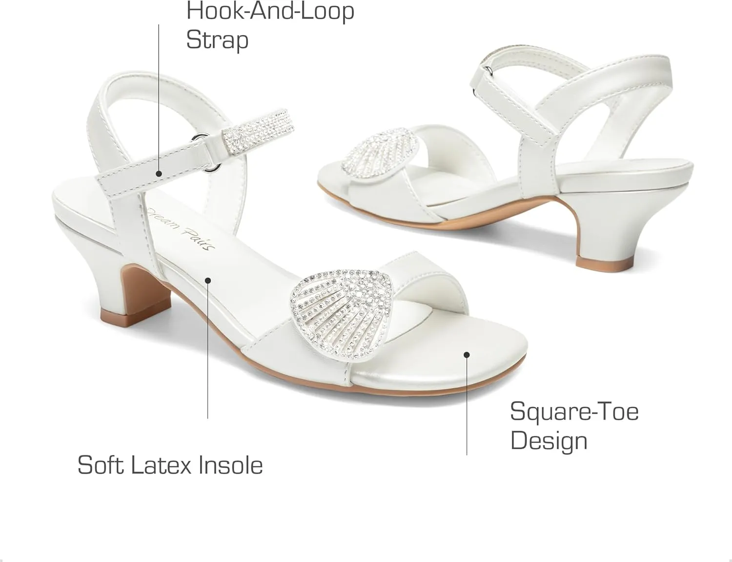 DREAM PAIRS Girls Sandals Ankle Strap Square Toe Low Heel Crystal Shell Wedding Party Flower Dress Shoes for Little Kids/Big Kids
