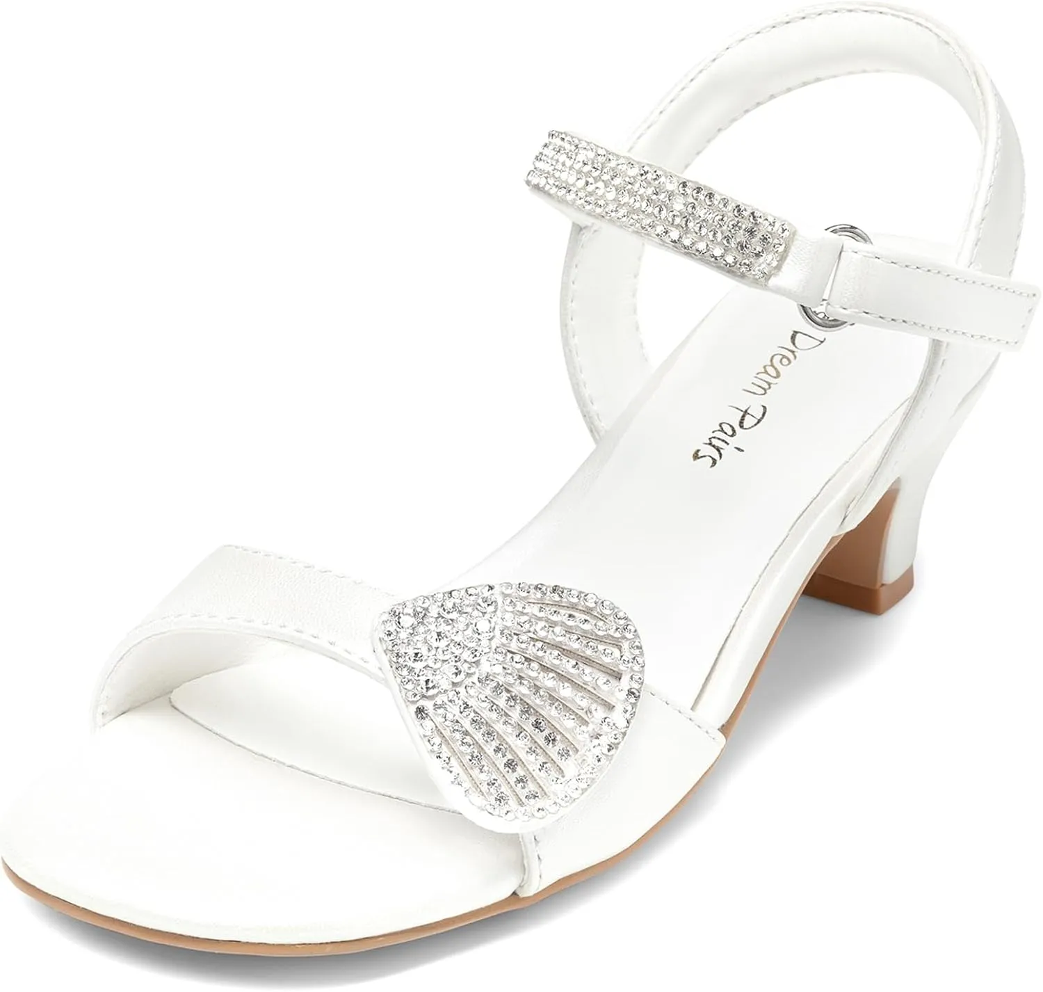 DREAM PAIRS Girls Sandals Ankle Strap Square Toe Low Heel Crystal Shell Wedding Party Flower Dress Shoes for Little Kids/Big Kids