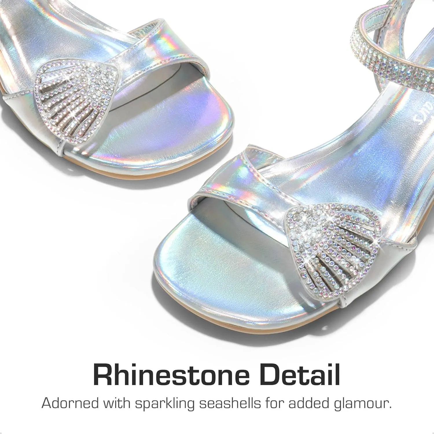 DREAM PAIRS Girls Sandals Ankle Strap Square Toe Low Heel Crystal Shell Wedding Party Flower Dress Shoes for Little Kids/Big Kids
