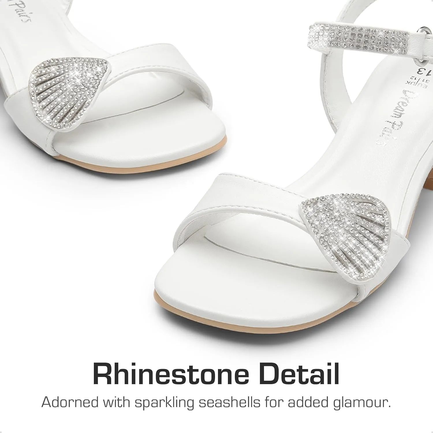 DREAM PAIRS Girls Sandals Ankle Strap Square Toe Low Heel Crystal Shell Wedding Party Flower Dress Shoes for Little Kids/Big Kids