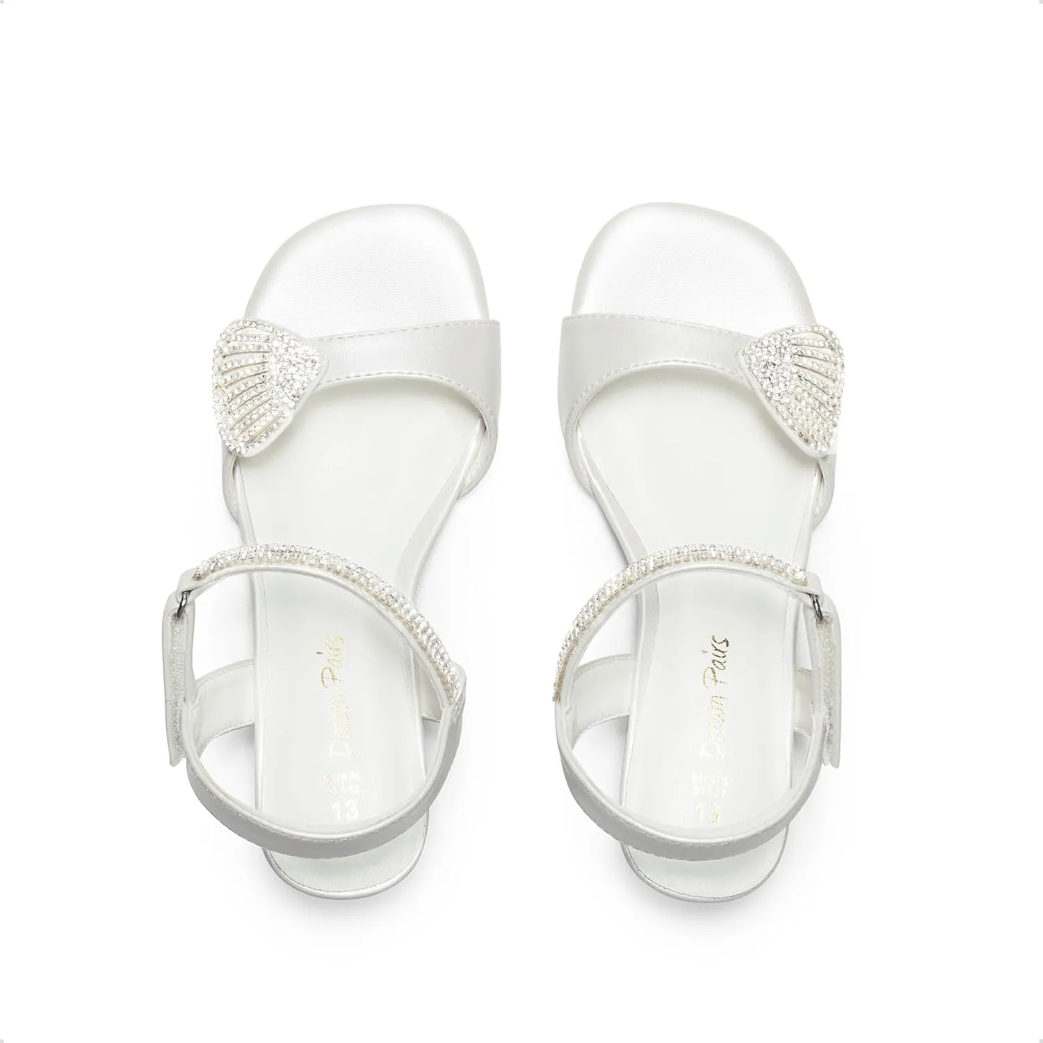 DREAM PAIRS Girls Sandals Ankle Strap Square Toe Low Heel Crystal Shell Wedding Party Flower Dress Shoes for Little Kids/Big Kids