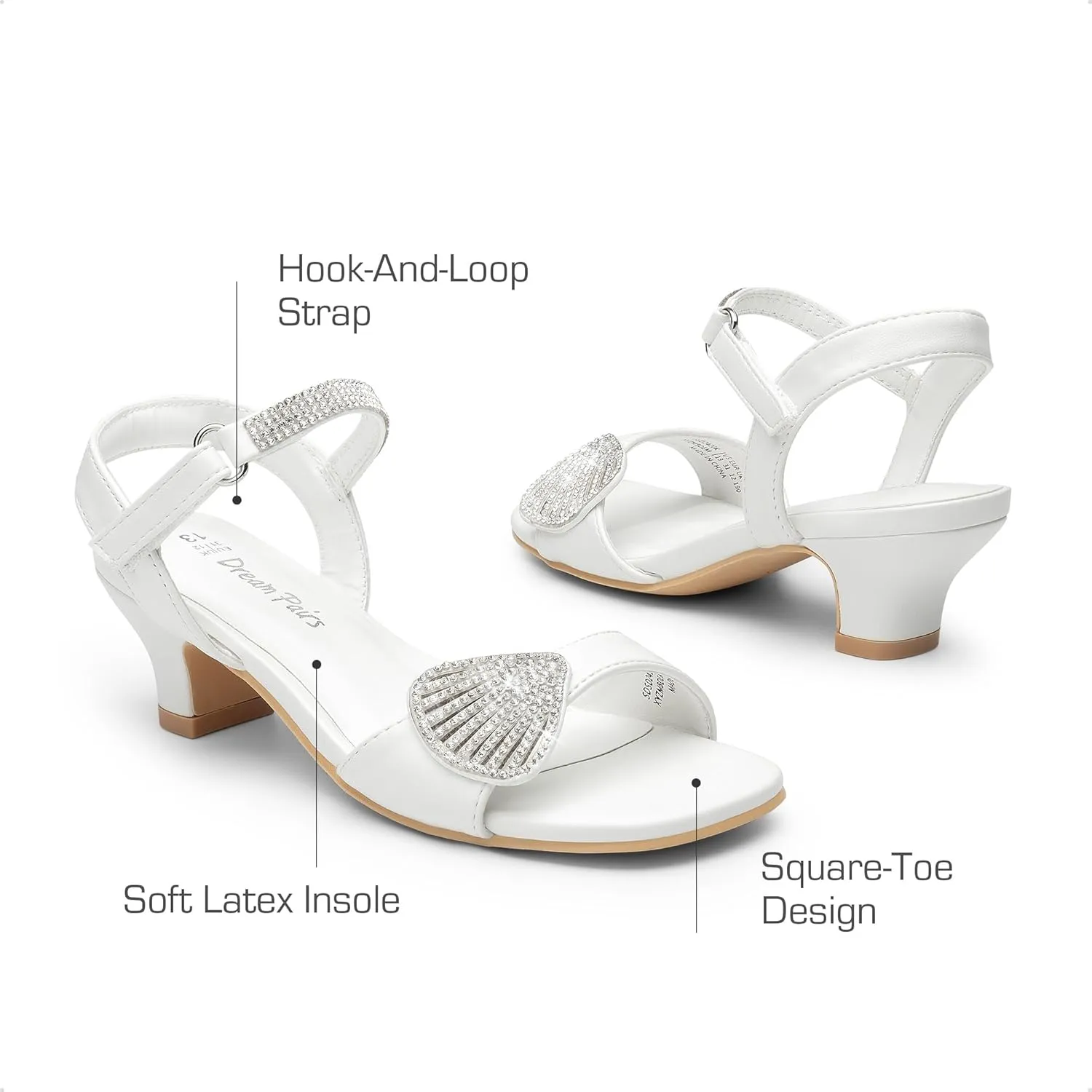 DREAM PAIRS Girls Sandals Ankle Strap Square Toe Low Heel Crystal Shell Wedding Party Flower Dress Shoes for Little Kids/Big Kids