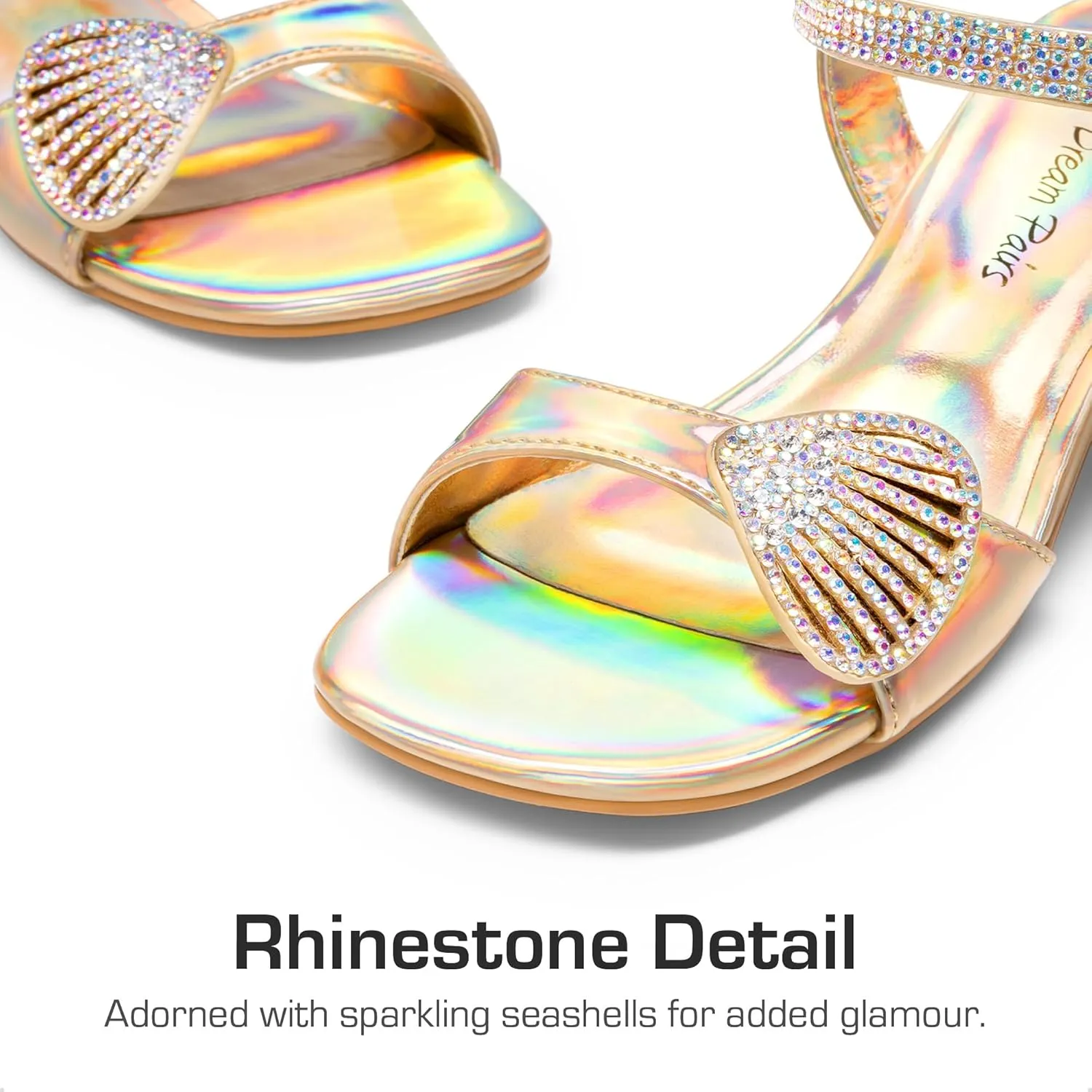 DREAM PAIRS Girls Sandals Ankle Strap Square Toe Low Heel Crystal Shell Wedding Party Flower Dress Shoes for Little Kids/Big Kids