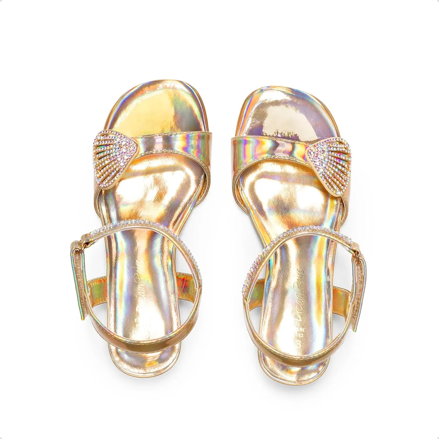 DREAM PAIRS Girls Sandals Ankle Strap Square Toe Low Heel Crystal Shell Wedding Party Flower Dress Shoes for Little Kids/Big Kids