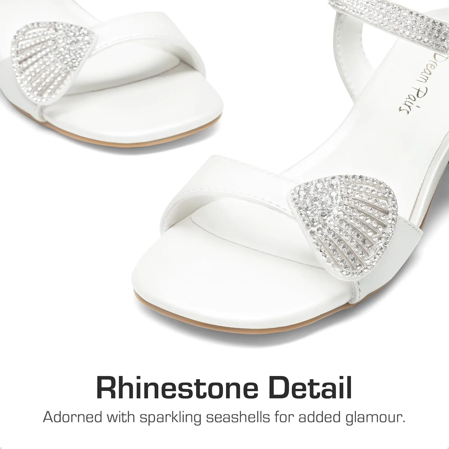 DREAM PAIRS Girls Sandals Ankle Strap Square Toe Low Heel Crystal Shell Wedding Party Flower Dress Shoes for Little Kids/Big Kids