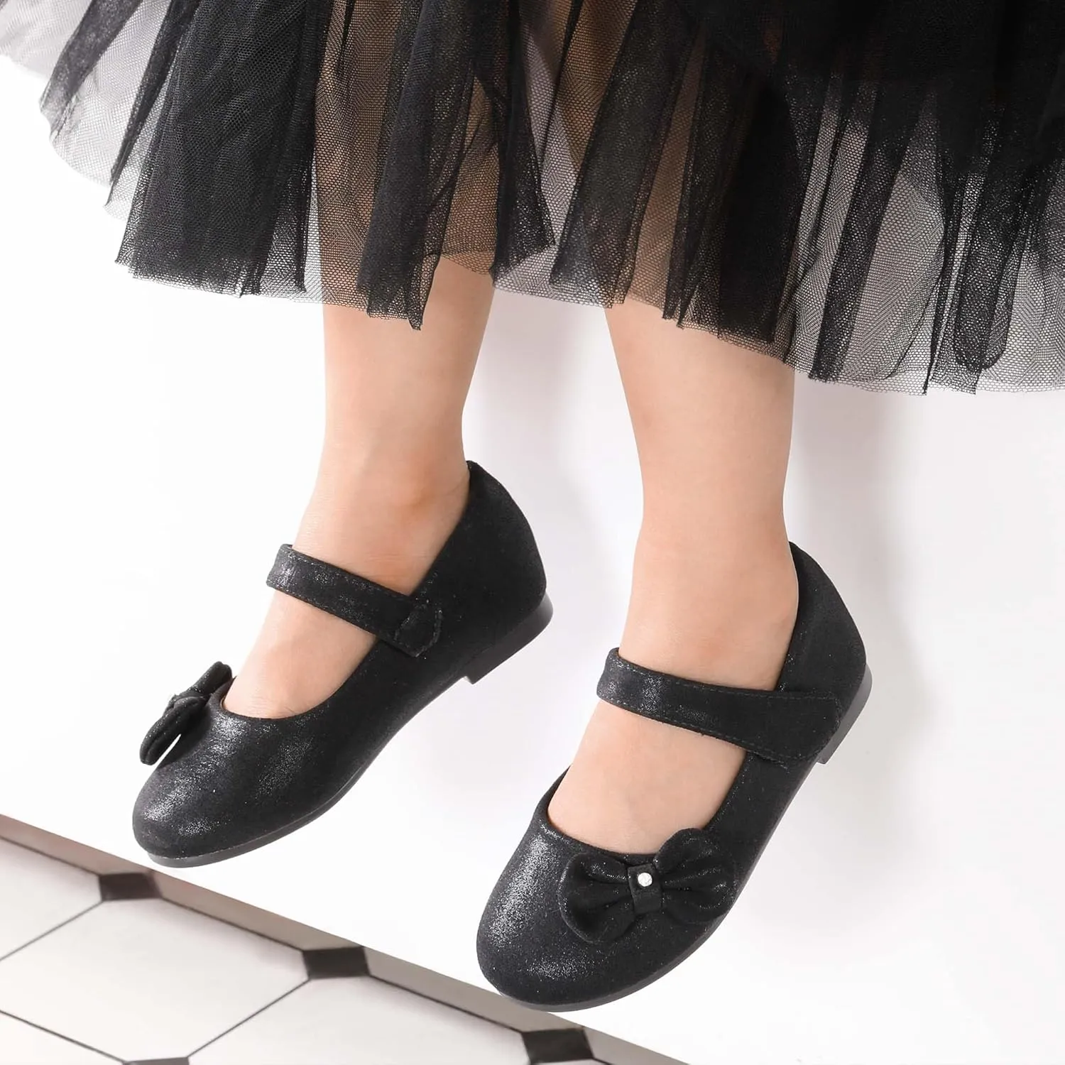 DREAM PAIRS Toddler Girls Dress Shoes Mary Jane Flats, Girls School Uniform Flats Bow Ballerina Shoes