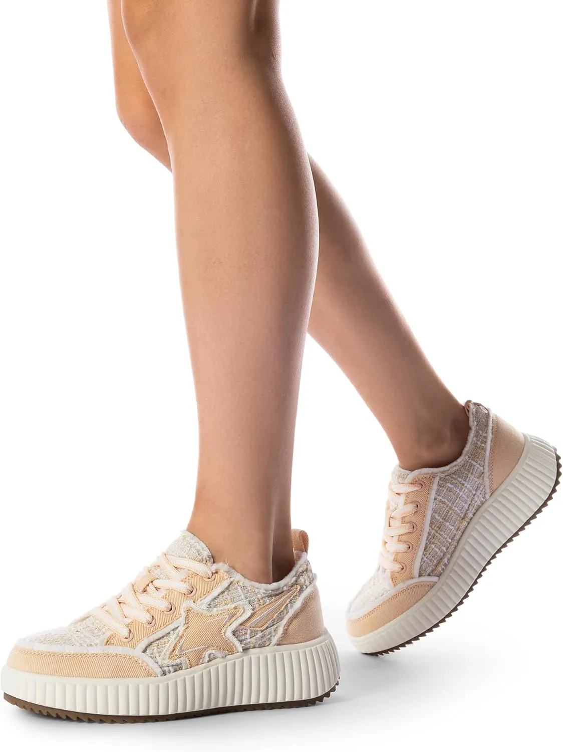 DREAM PAIRS Women Platform Chunky Lightweight Comfortable Casual Denim Fabric Lace-Up Kay Walking Fashion Sneakers