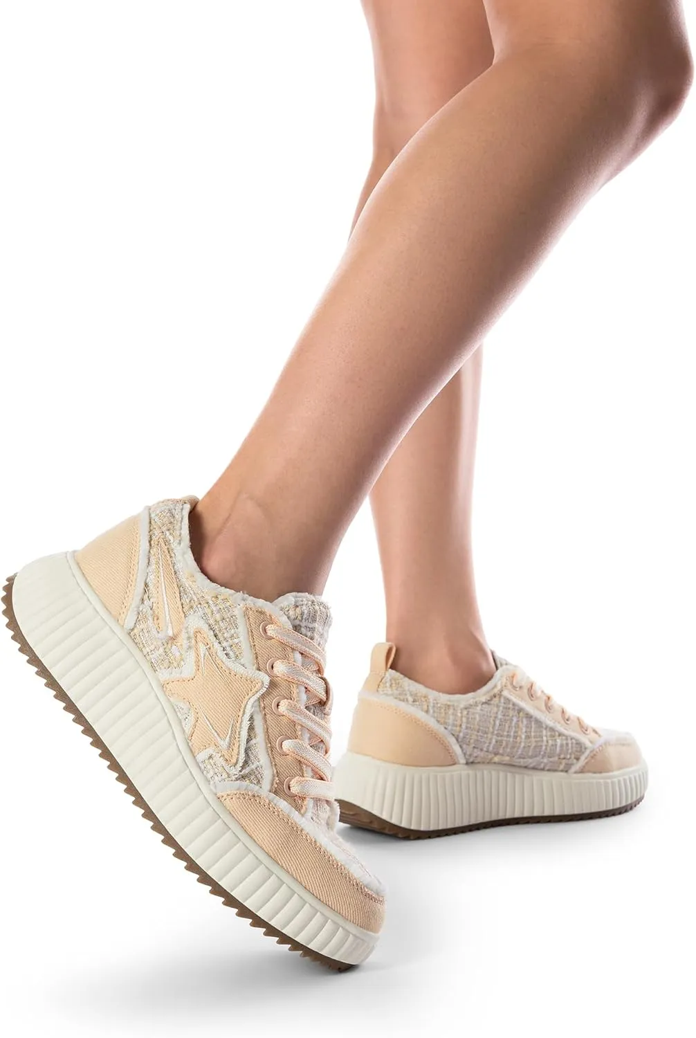 DREAM PAIRS Women Platform Chunky Lightweight Comfortable Casual Denim Fabric Lace-Up Kay Walking Fashion Sneakers
