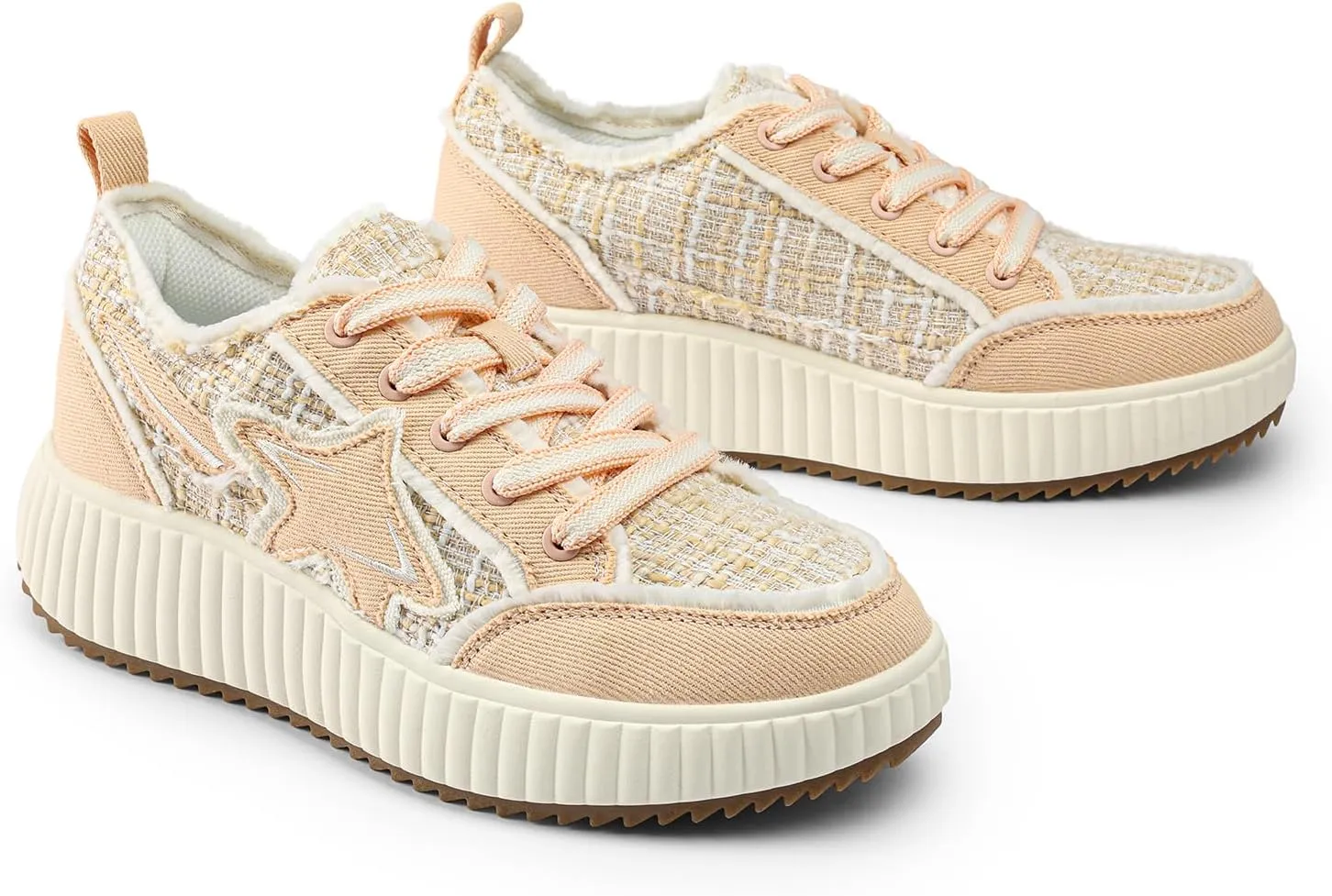 DREAM PAIRS Women Platform Chunky Lightweight Comfortable Casual Denim Fabric Lace-Up Kay Walking Fashion Sneakers