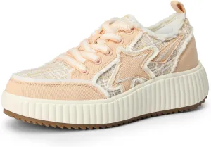 DREAM PAIRS Women Platform Chunky Lightweight Comfortable Casual Denim Fabric Lace-Up Kay Walking Fashion Sneakers