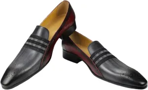 Dress Shoes for Men Men's Cowhide Loafers Casual Formal Leather Shoes for Parties and Weddings Gray Red Striped Design