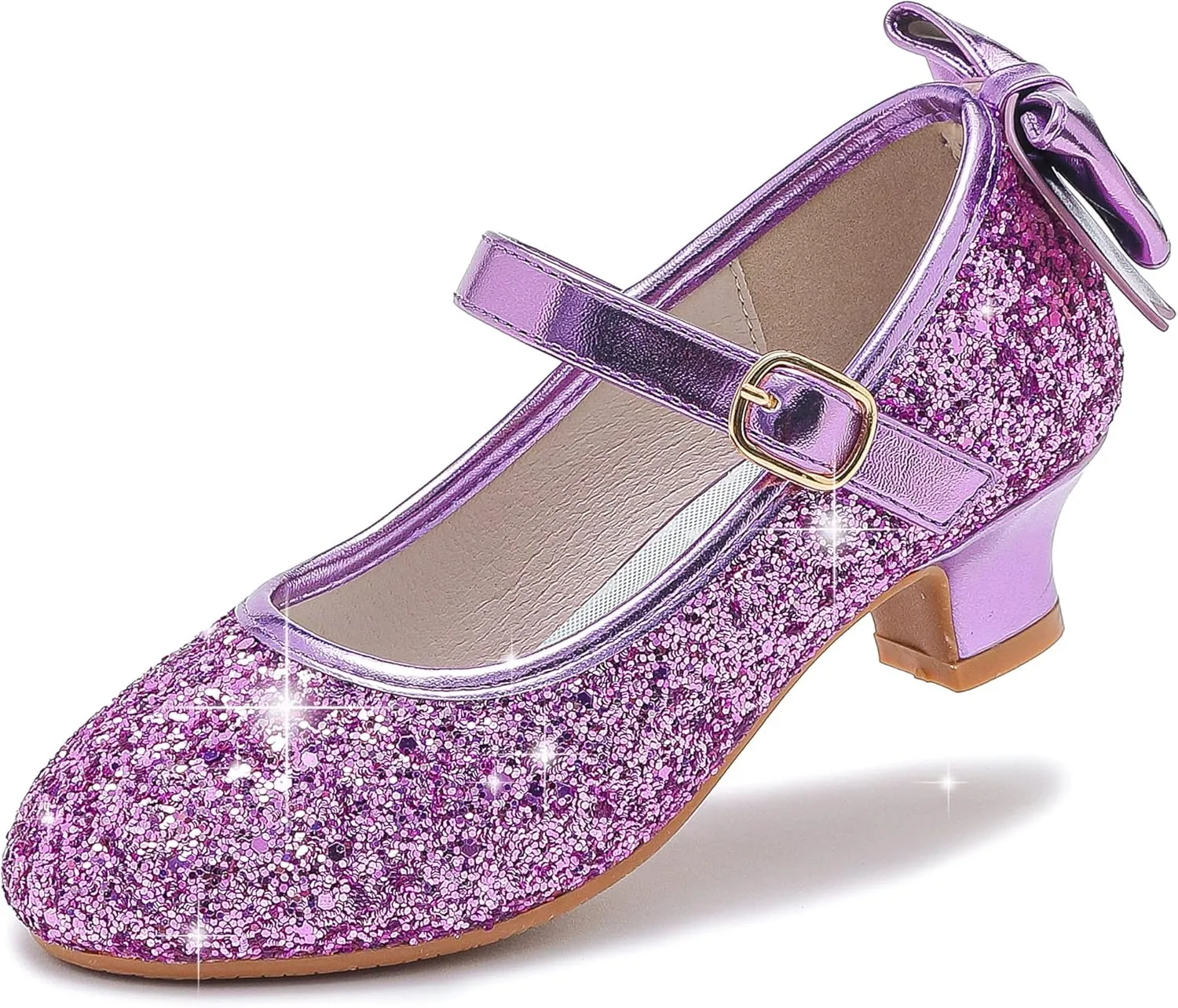 Dufannie Girls Dress Shoes Low Heel Princess Flats Mary Jane Flower Wedding Party Glitter Shoes for Kids Toddler