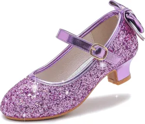 Dufannie Girls Dress Shoes Low Heel Princess Flats Mary Jane Flower Wedding Party Glitter Shoes for Kids Toddler