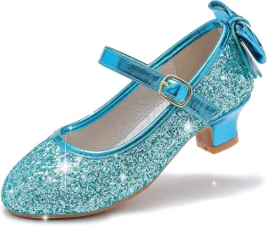 Dufannie Girls Dress Shoes Low Heel Princess Flats Mary Jane Flower Wedding Party Glitter Shoes for Kids Toddler