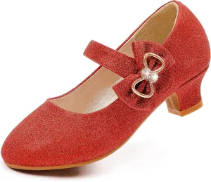 Dufannie Girls Dress Shoes Low Heel Princess Flats Mary Jane Flower Wedding Party Glitter Shoes for Kids Toddler