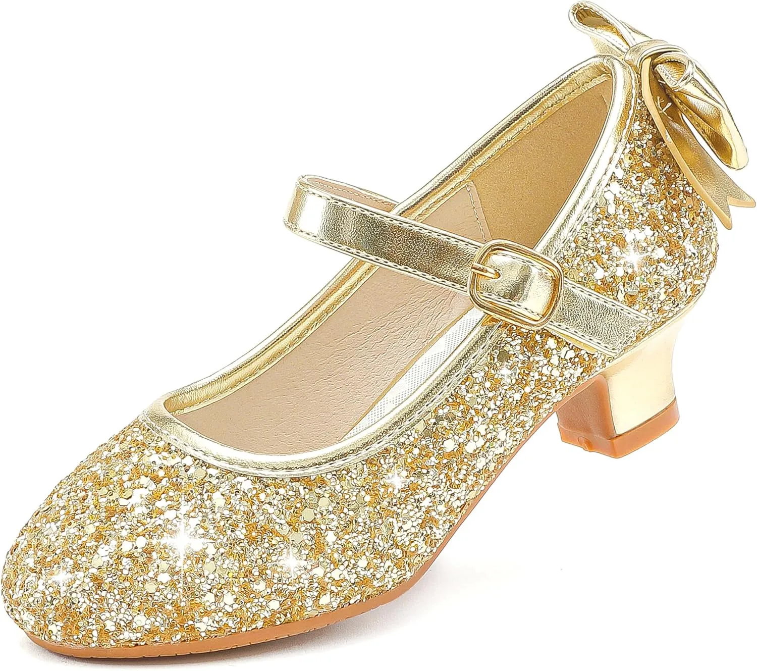 Dufannie Girls Dress Shoes Low Heel Princess Flats Mary Jane Flower Wedding Party Glitter Shoes for Kids Toddler