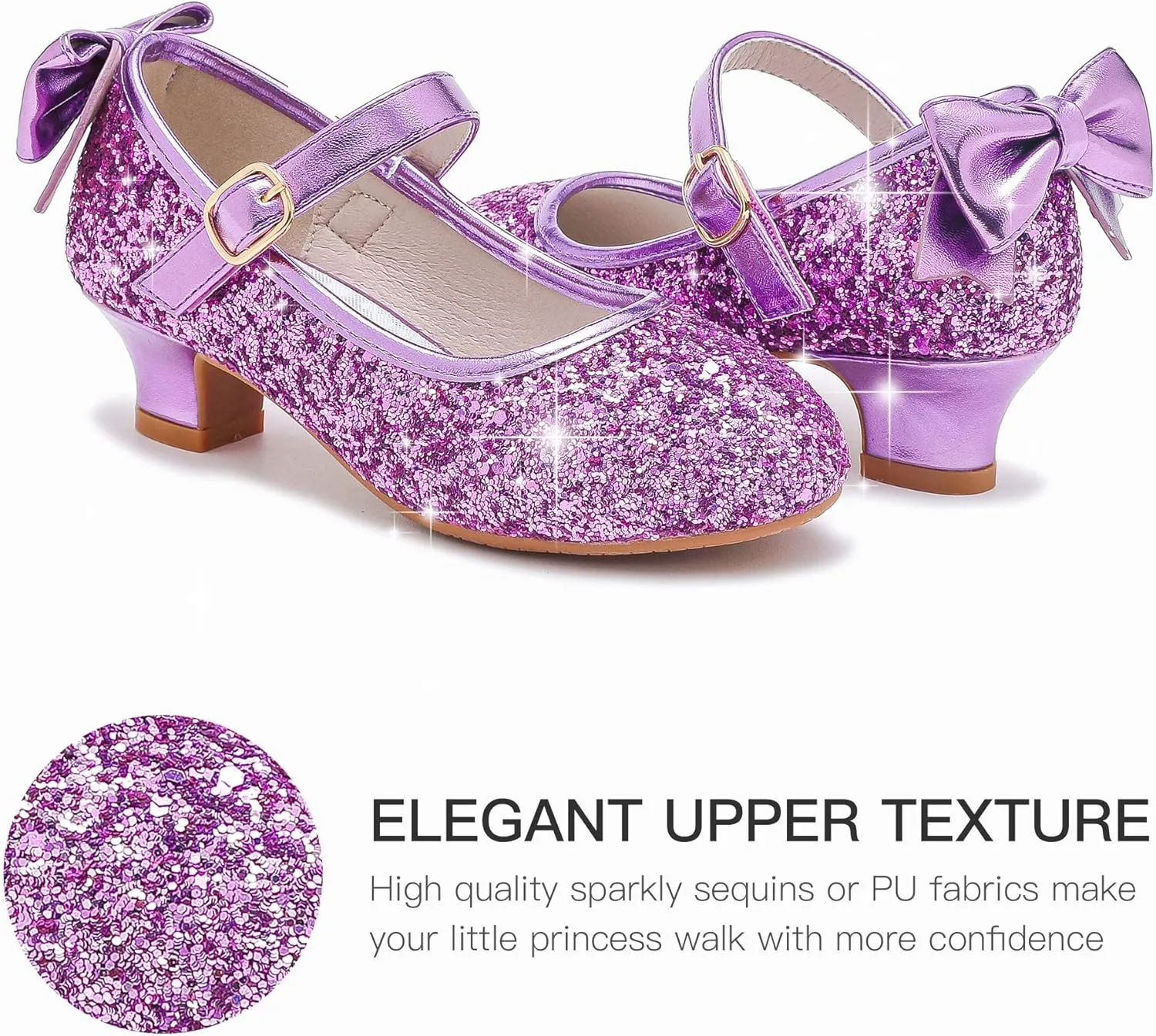 Dufannie Girls Dress Shoes Low Heel Princess Flats Mary Jane Flower Wedding Party Glitter Shoes for Kids Toddler