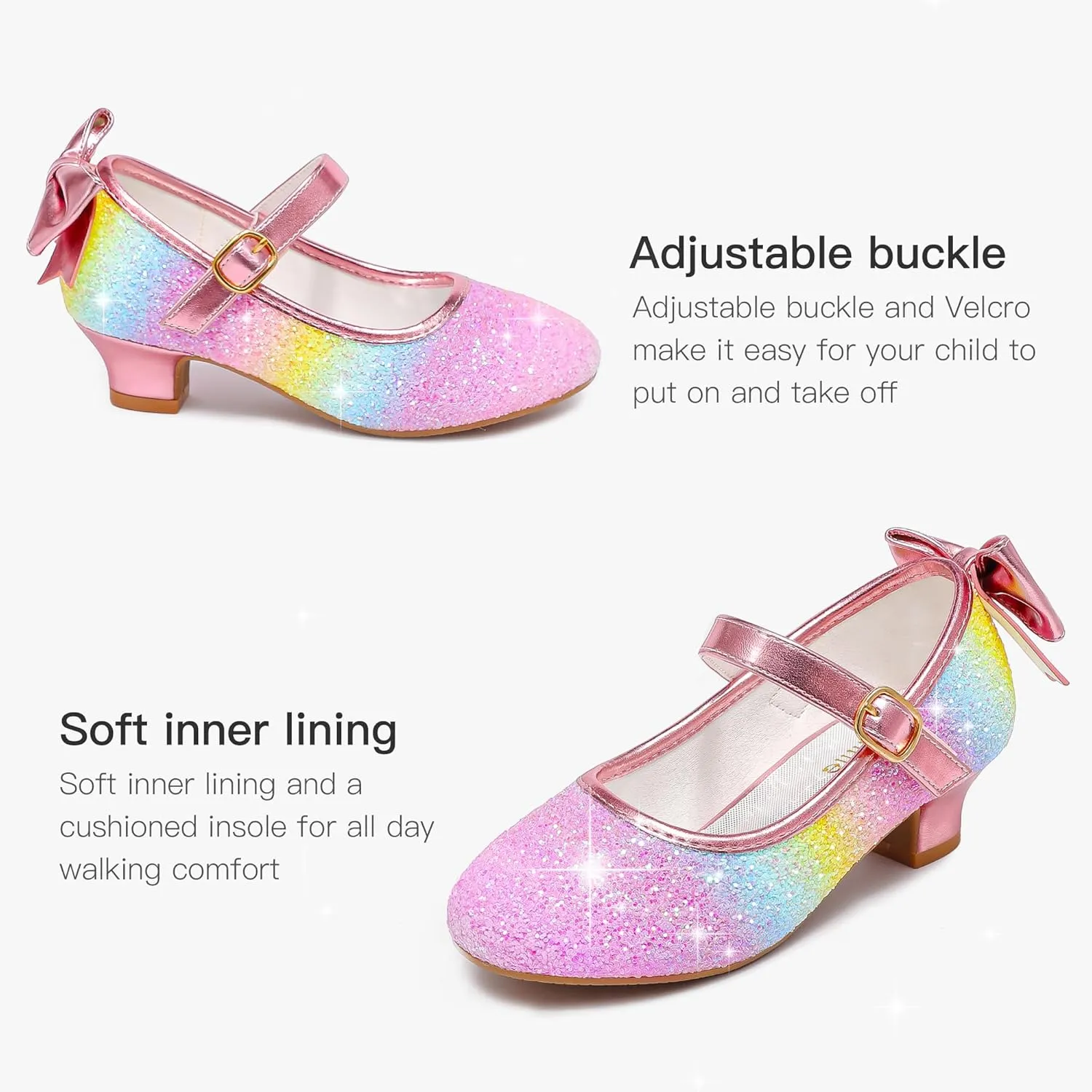 Dufannie Girls Dress Shoes Low Heel Princess Flats Mary Jane Flower Wedding Party Glitter Shoes for Kids Toddler