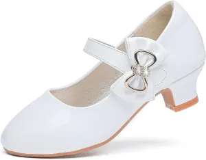 Dufannie Girls Dress Shoes Low Heel Princess Flats Mary Jane Flower Wedding Party Glitter Shoes for Kids Toddler