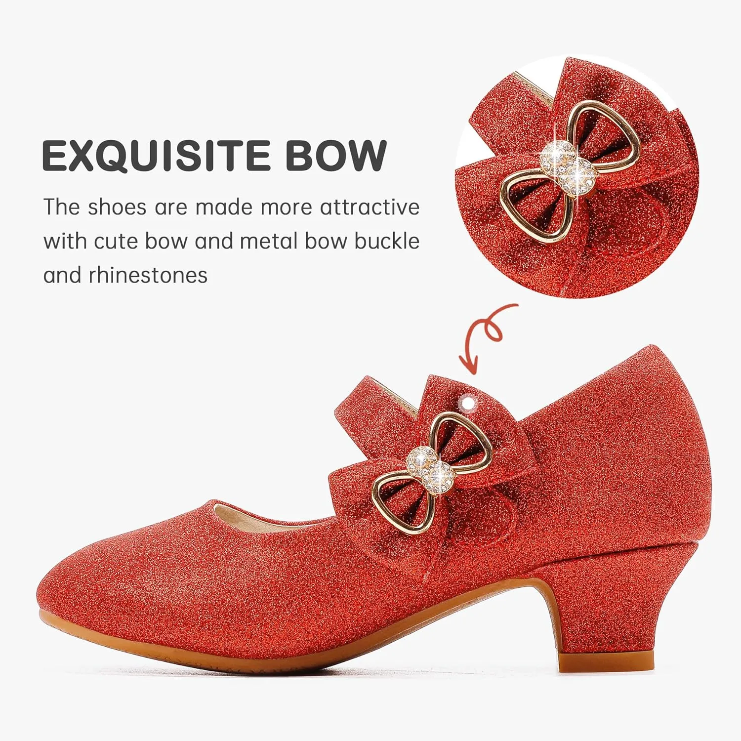 Dufannie Girls Dress Shoes Low Heel Princess Flats Mary Jane Flower Wedding Party Glitter Shoes for Kids Toddler