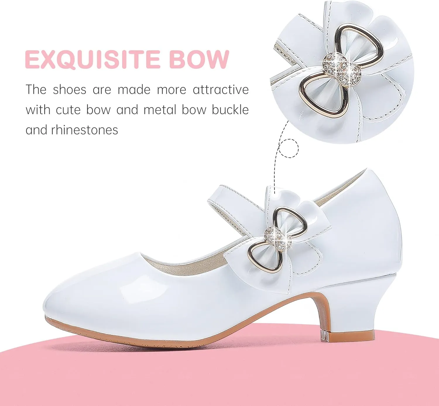 Dufannie Girls Dress Shoes Low Heel Princess Flats Mary Jane Flower Wedding Party Glitter Shoes for Kids Toddler