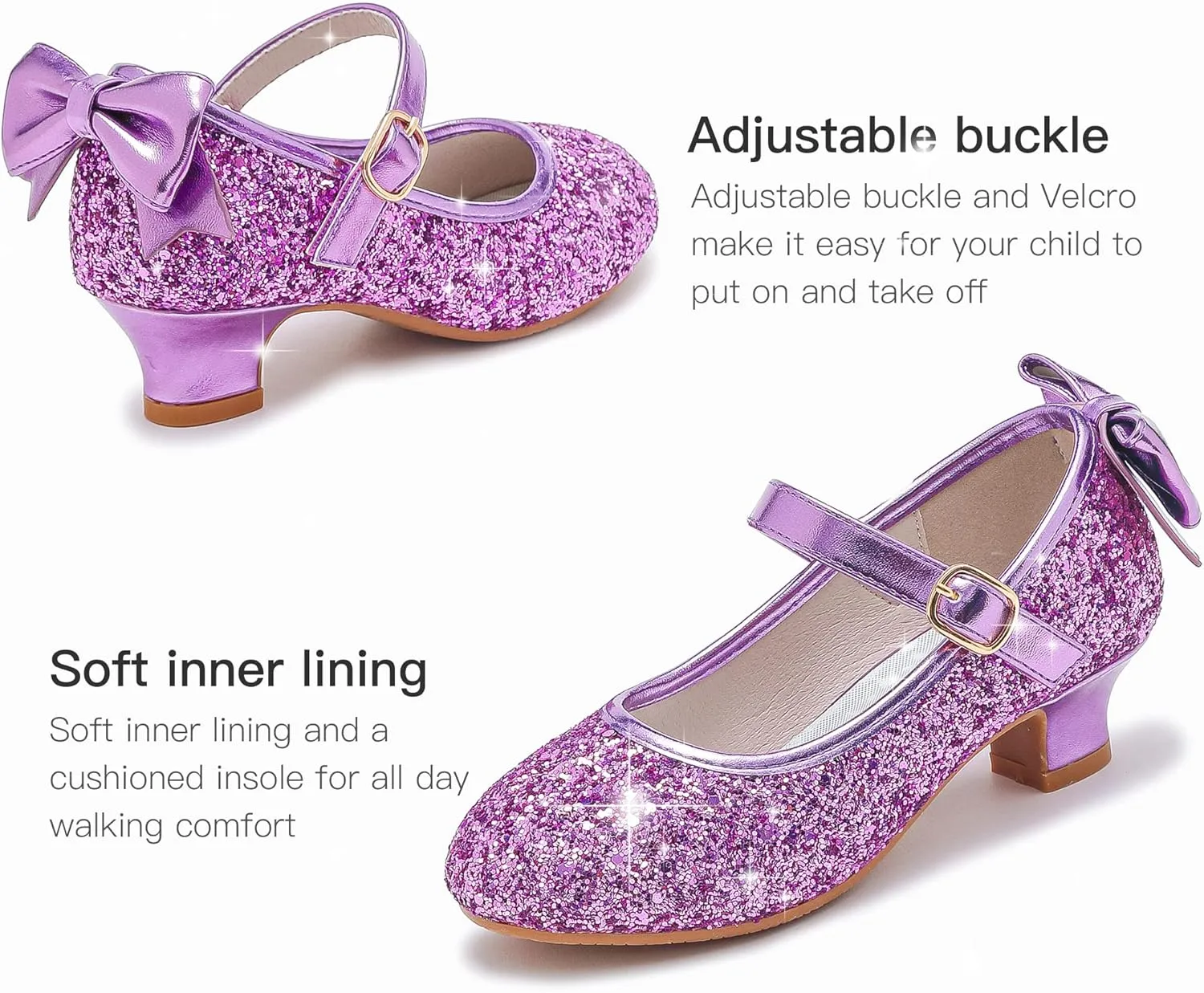 Dufannie Girls Dress Shoes Low Heel Princess Flats Mary Jane Flower Wedding Party Glitter Shoes for Kids Toddler