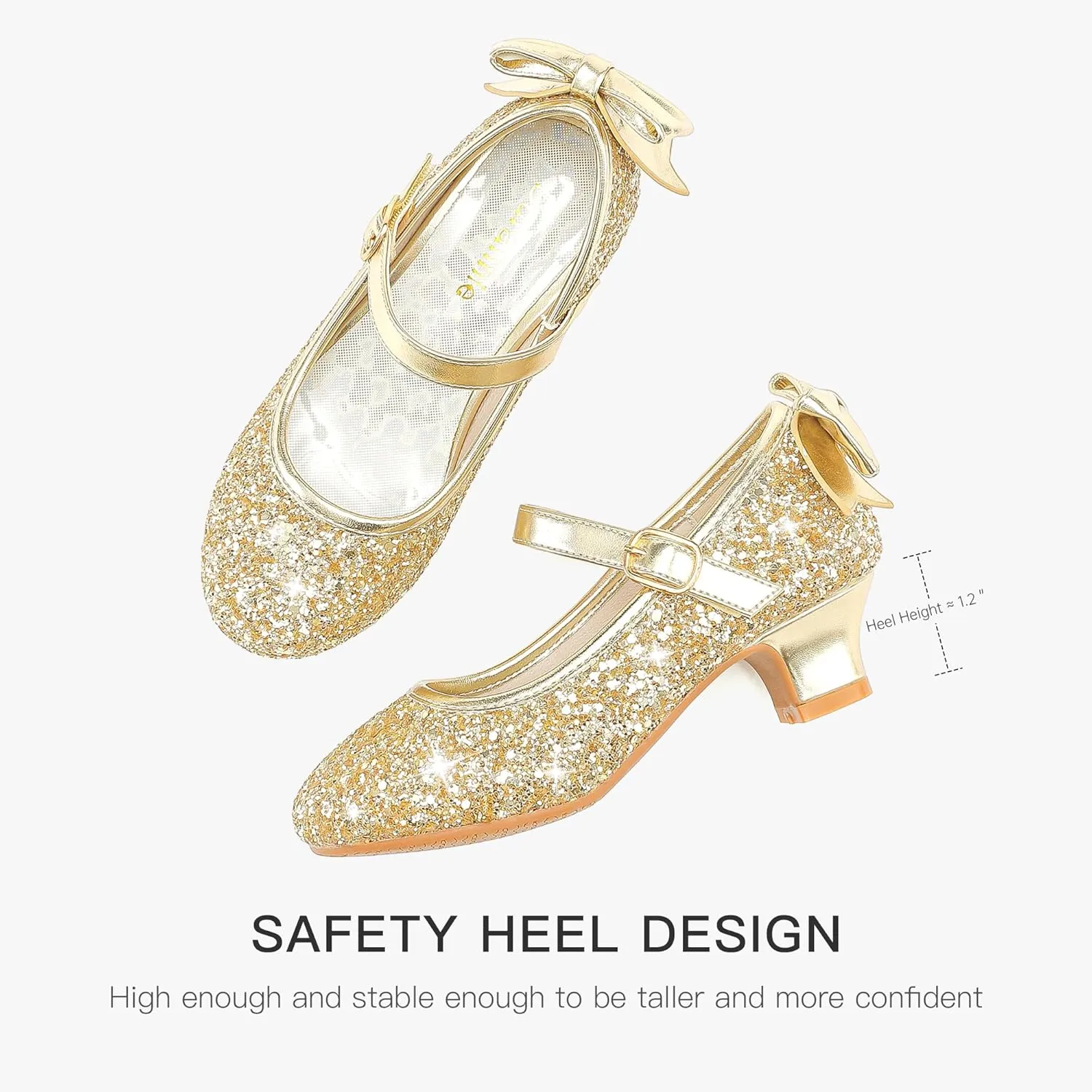 Dufannie Girls Dress Shoes Low Heel Princess Flats Mary Jane Flower Wedding Party Glitter Shoes for Kids Toddler