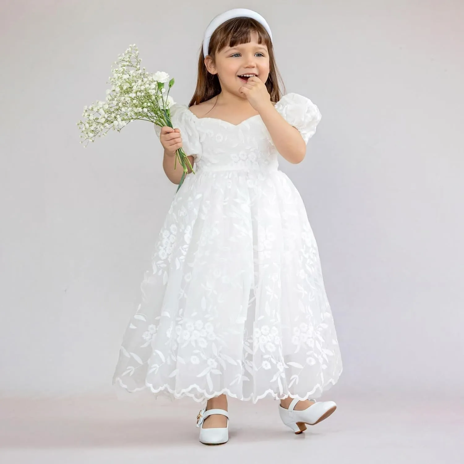 Dufannie Girls Dress Shoes Low Heel Princess Flats Mary Jane Flower Wedding Party Glitter Shoes for Kids Toddler