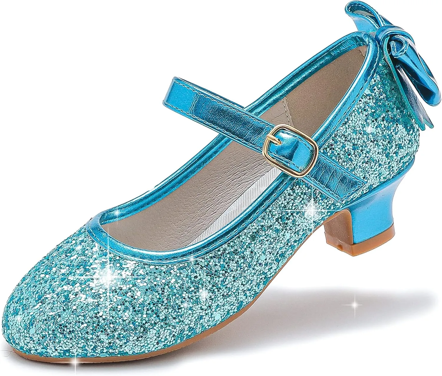 Dufannie Girls Dress Shoes Low Heel Princess Flats Mary Jane Flower Wedding Party Glitter Shoes for Kids Toddler