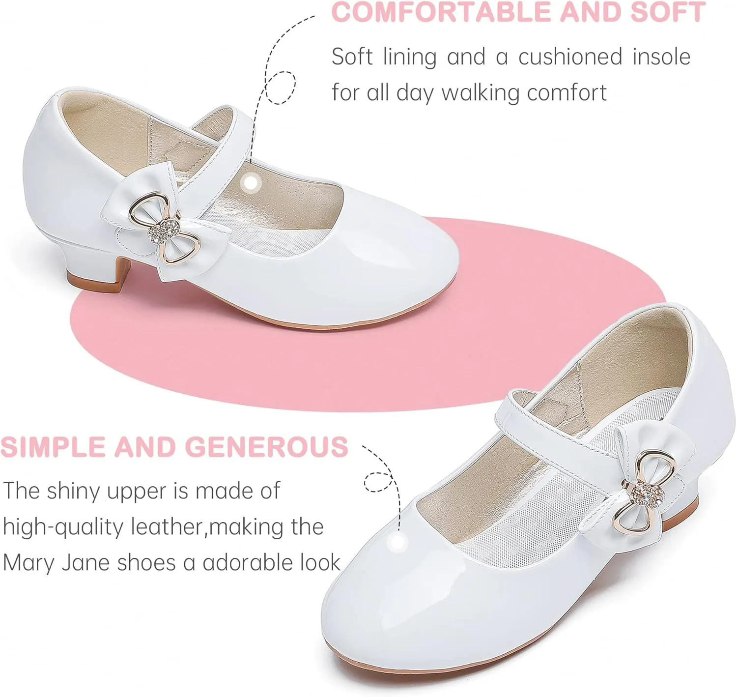 Dufannie Girls Dress Shoes Low Heel Princess Flats Mary Jane Flower Wedding Party Glitter Shoes for Kids Toddler