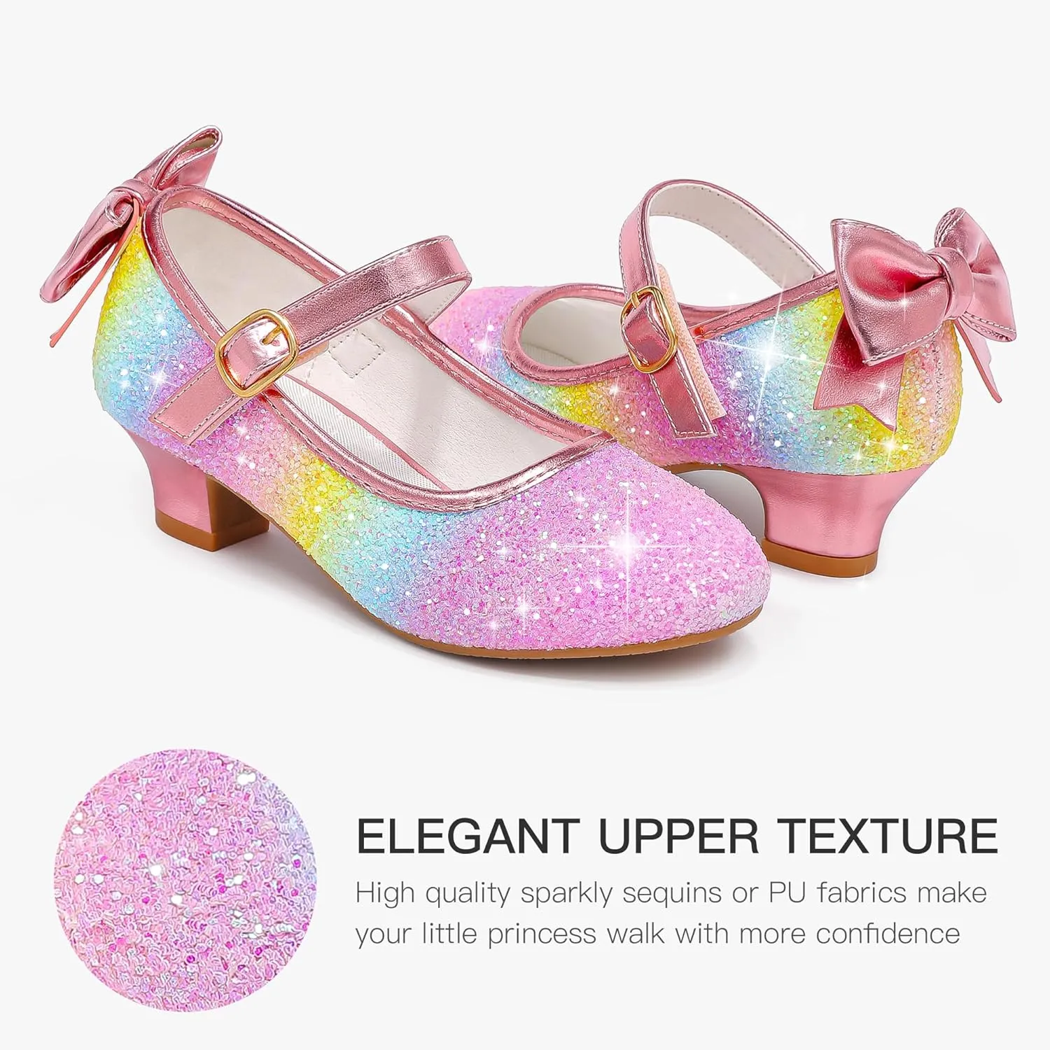 Dufannie Girls Dress Shoes Low Heel Princess Flats Mary Jane Flower Wedding Party Glitter Shoes for Kids Toddler