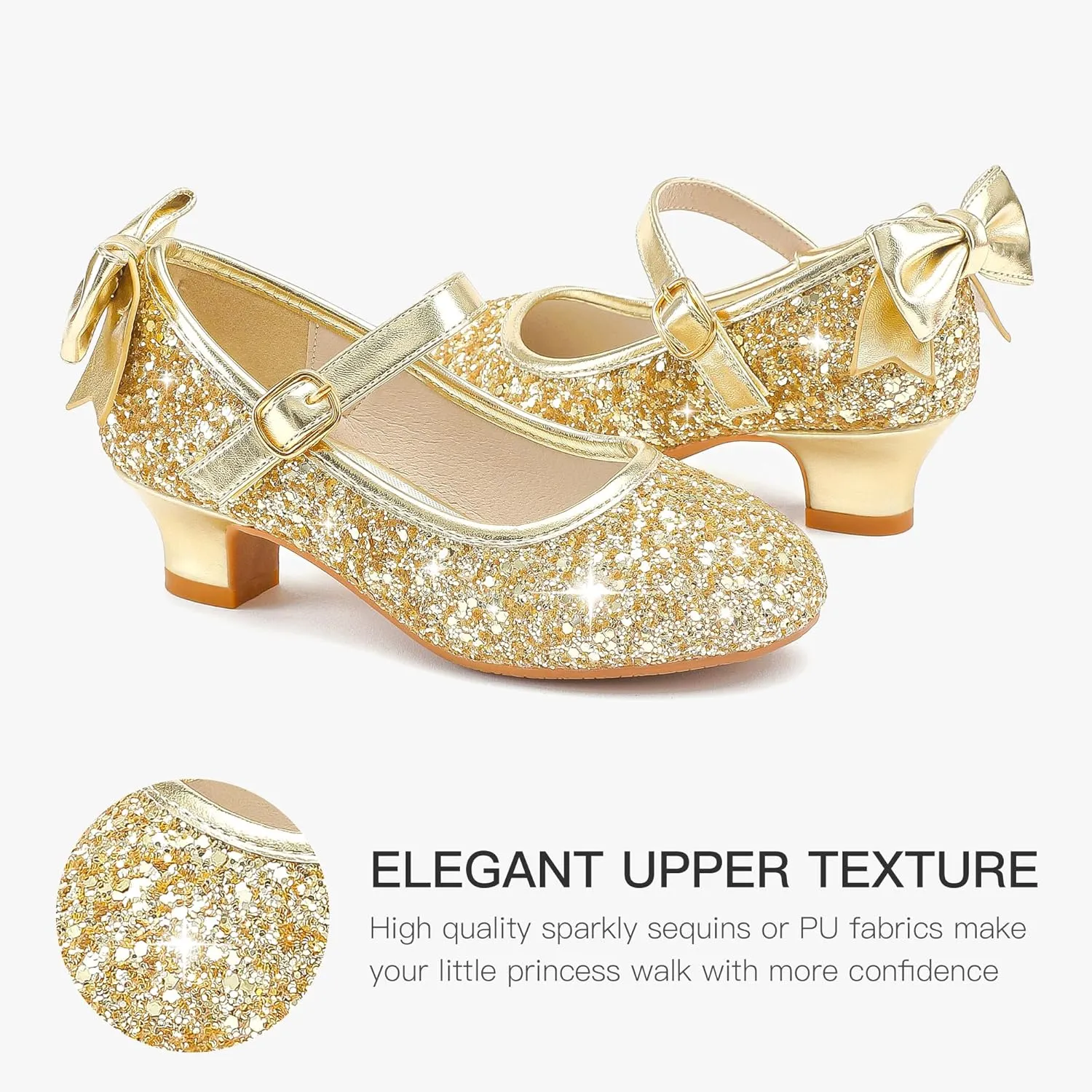 Dufannie Girls Dress Shoes Low Heel Princess Flats Mary Jane Flower Wedding Party Glitter Shoes for Kids Toddler
