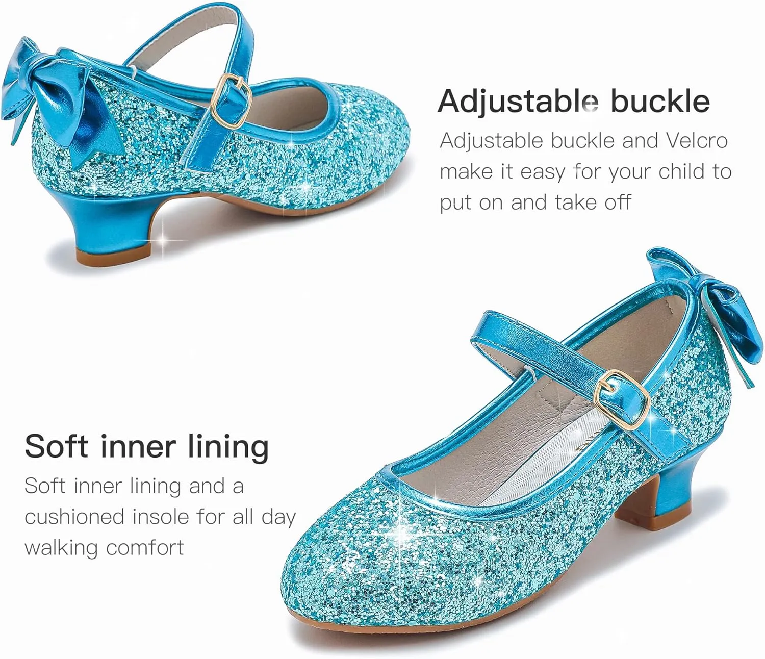 Dufannie Girls Dress Shoes Low Heel Princess Flats Mary Jane Flower Wedding Party Glitter Shoes for Kids Toddler