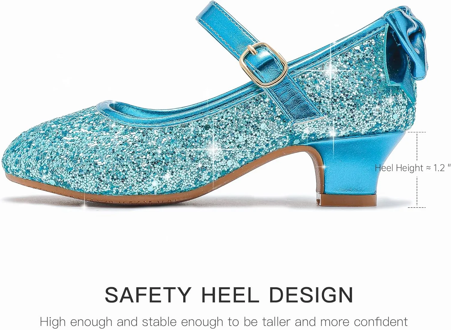 Dufannie Girls Dress Shoes Low Heel Princess Flats Mary Jane Flower Wedding Party Glitter Shoes for Kids Toddler