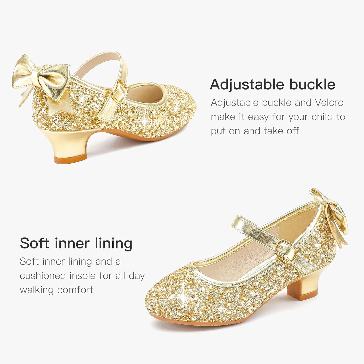 Dufannie Girls Dress Shoes Low Heel Princess Flats Mary Jane Flower Wedding Party Glitter Shoes for Kids Toddler