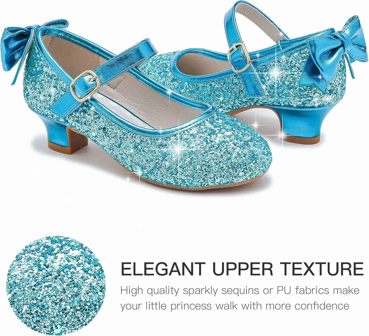 Dufannie Girls Dress Shoes Low Heel Princess Flats Mary Jane Flower Wedding Party Glitter Shoes for Kids Toddler