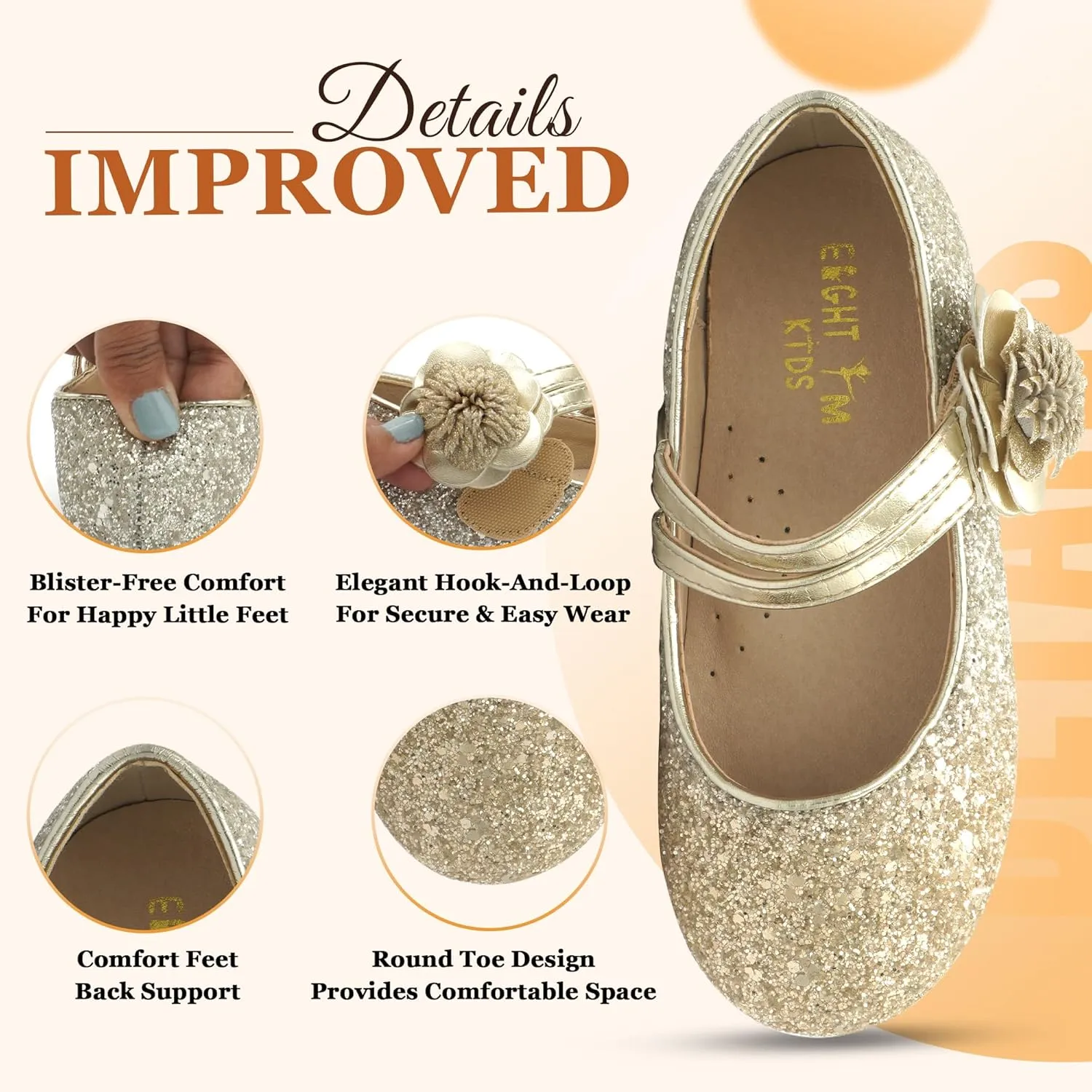 EIGHT KM Toddler Girls Dress Shoes – Girls Mary Jane Shoes | Mary Jane Flats - Ballet Flats – Party, Flower Girl, Wedding Dress Shoes for Girls – Comfortable & Non-Slip Design for Ages up to 7