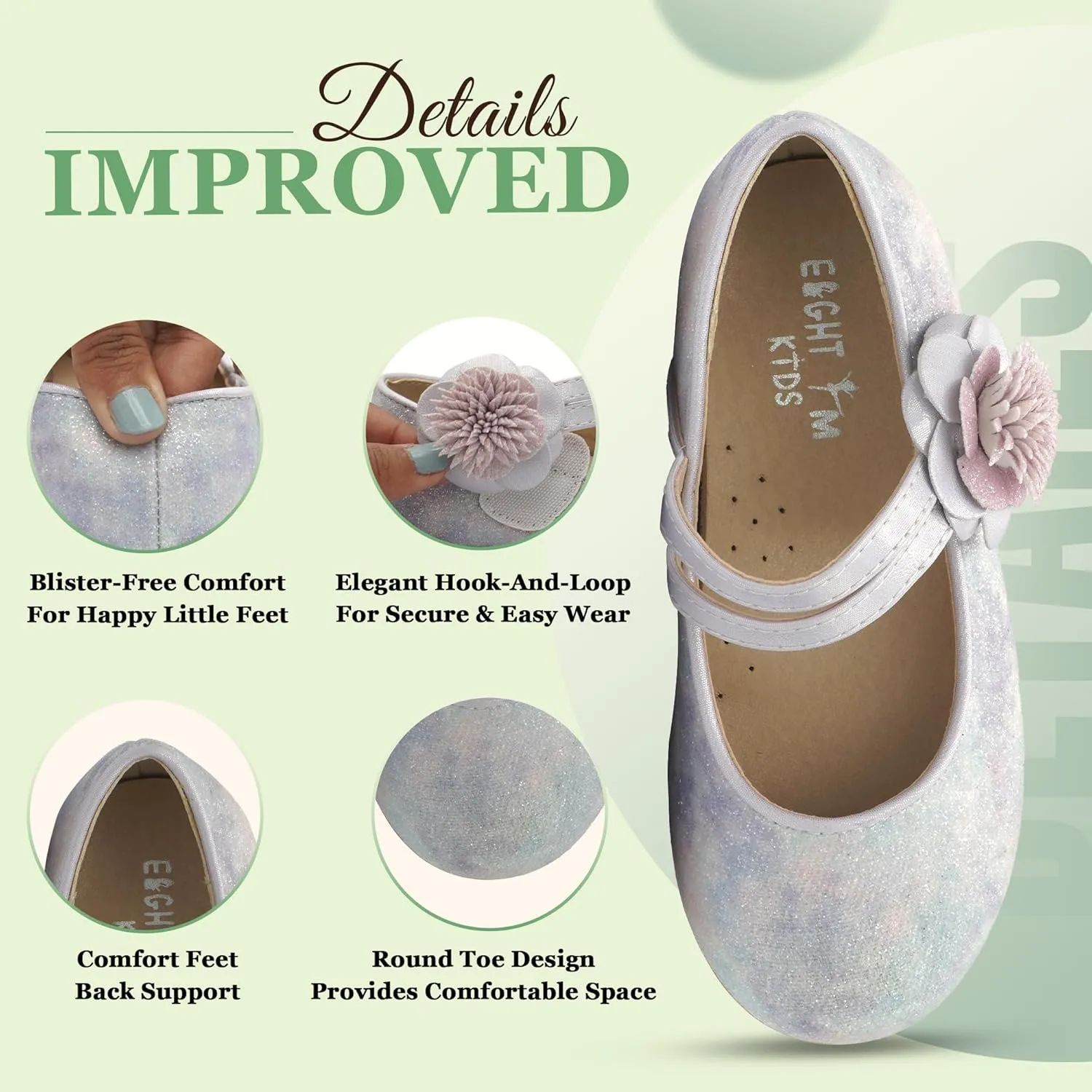 EIGHT KM Toddler Girls Dress Shoes – Girls Mary Jane Shoes | Mary Jane Flats - Ballet Flats – Party, Flower Girl, Wedding Dress Shoes for Girls – Comfortable & Non-Slip Design for Ages up to 7