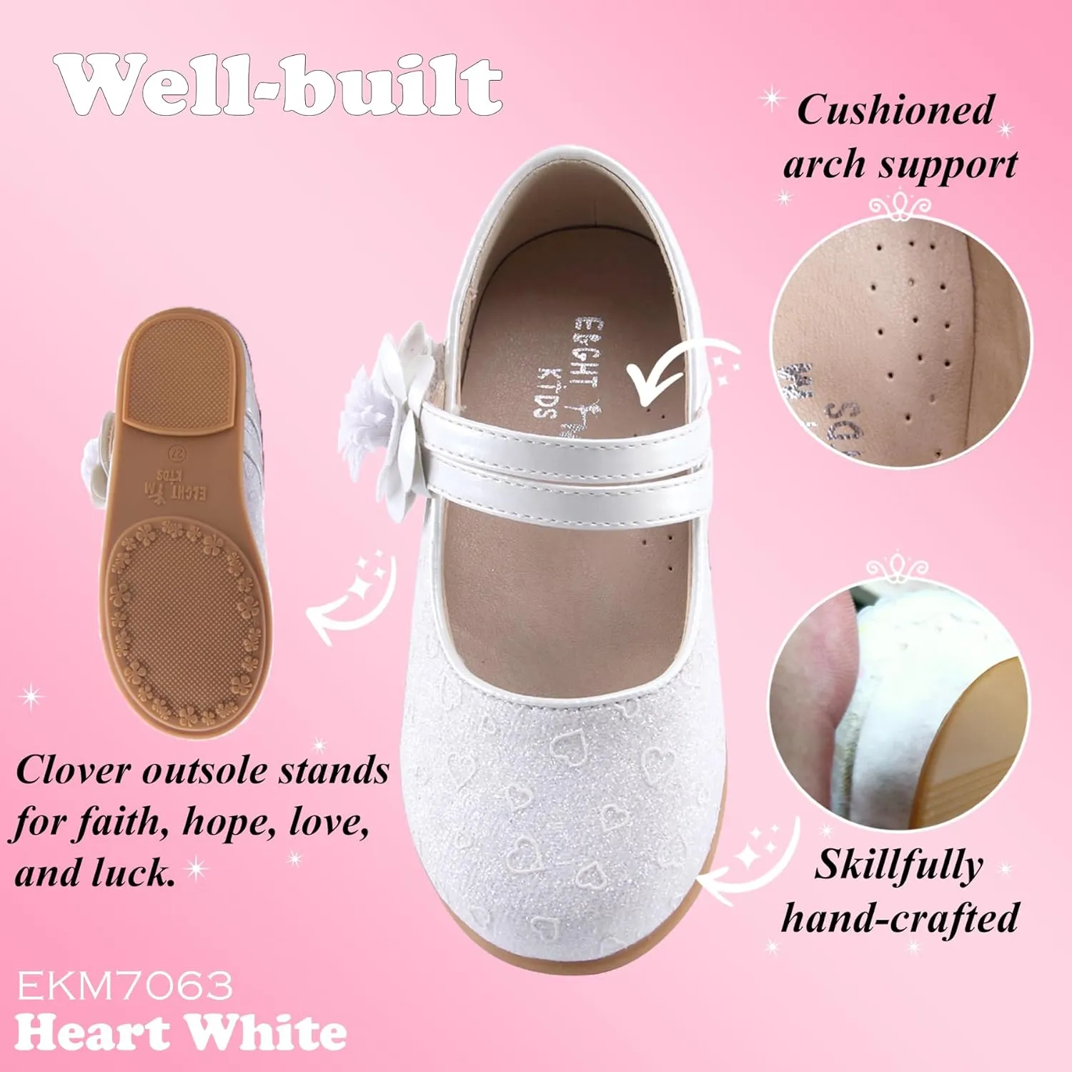 EIGHT KM Toddler Girls Dress Shoes – Girls Mary Jane Shoes | Mary Jane Flats - Ballet Flats – Party, Flower Girl, Wedding Dress Shoes for Girls – Comfortable & Non-Slip Design for Ages up to 7