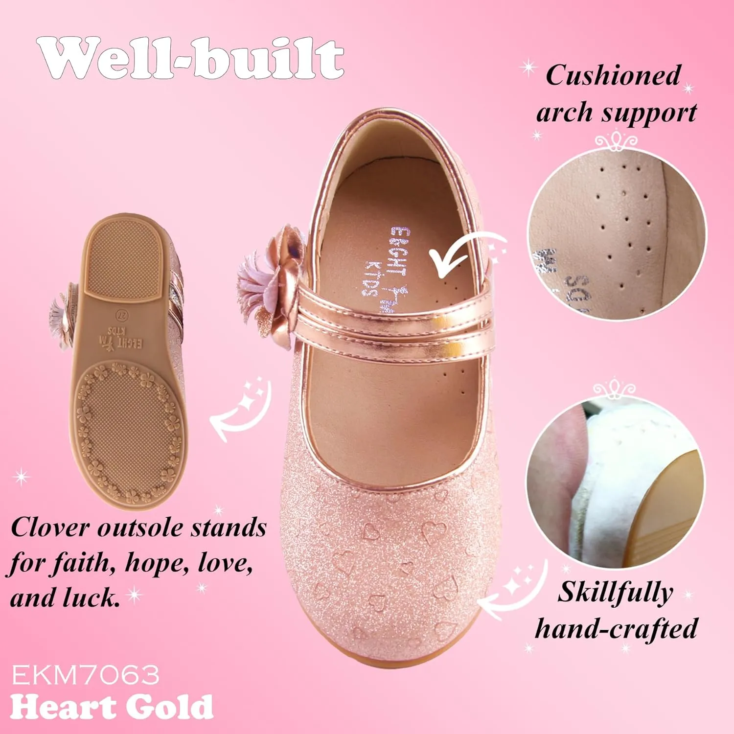 EIGHT KM Toddler Girls Dress Shoes – Girls Mary Jane Shoes | Mary Jane Flats - Ballet Flats – Party, Flower Girl, Wedding Dress Shoes for Girls – Comfortable & Non-Slip Design for Ages up to 7