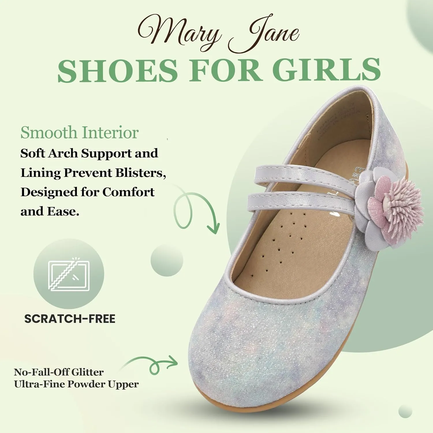 EIGHT KM Toddler Girls Dress Shoes – Girls Mary Jane Shoes | Mary Jane Flats - Ballet Flats – Party, Flower Girl, Wedding Dress Shoes for Girls – Comfortable & Non-Slip Design for Ages up to 7