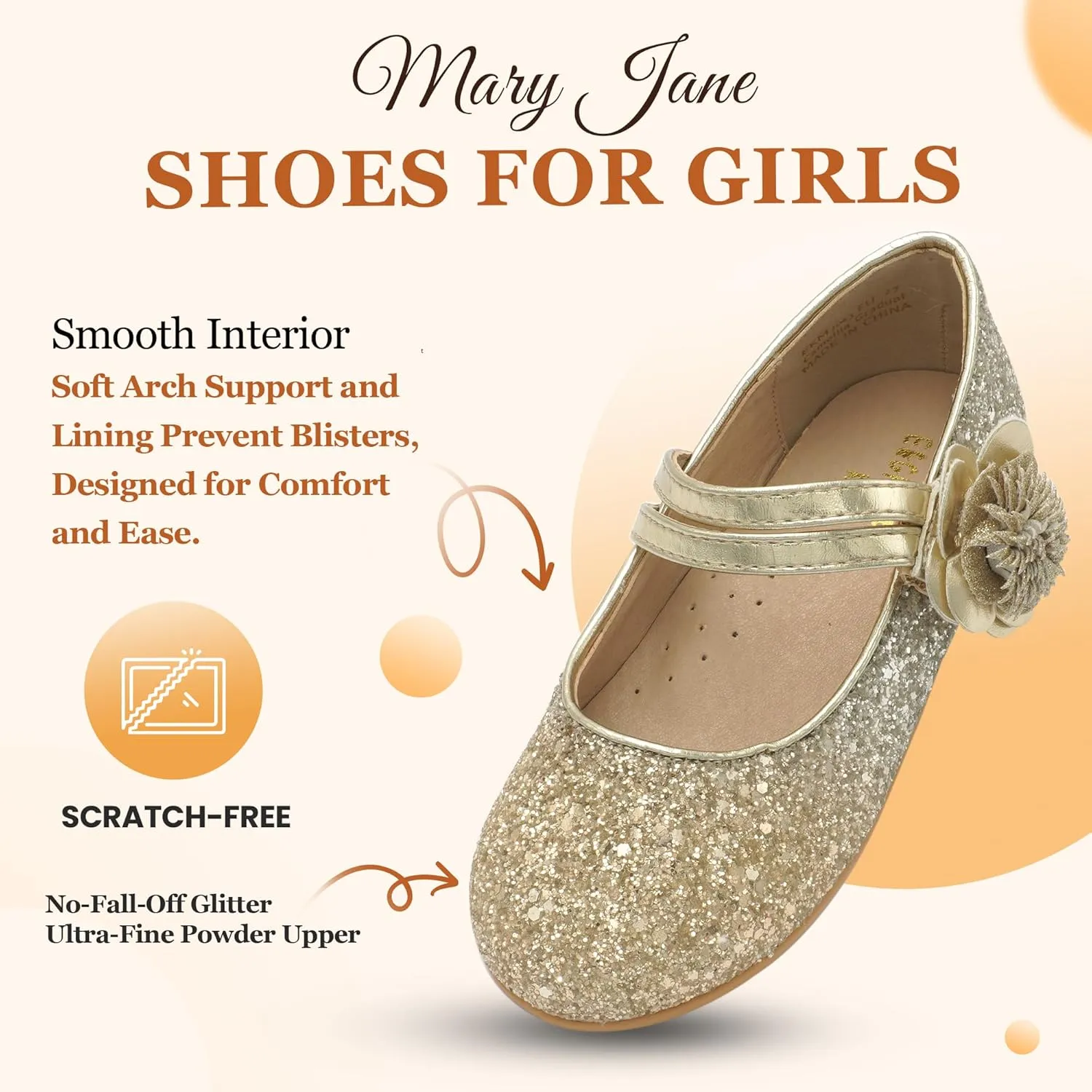 EIGHT KM Toddler Girls Dress Shoes – Girls Mary Jane Shoes | Mary Jane Flats - Ballet Flats – Party, Flower Girl, Wedding Dress Shoes for Girls – Comfortable & Non-Slip Design for Ages up to 7