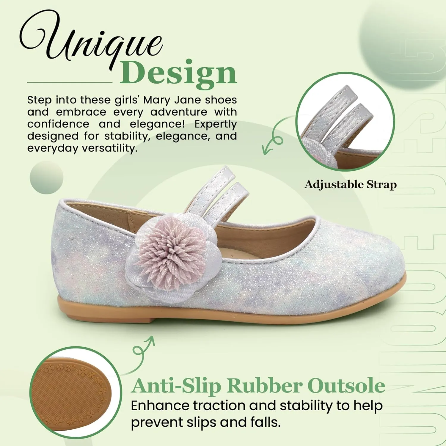 EIGHT KM Toddler Girls Dress Shoes – Girls Mary Jane Shoes | Mary Jane Flats - Ballet Flats – Party, Flower Girl, Wedding Dress Shoes for Girls – Comfortable & Non-Slip Design for Ages up to 7