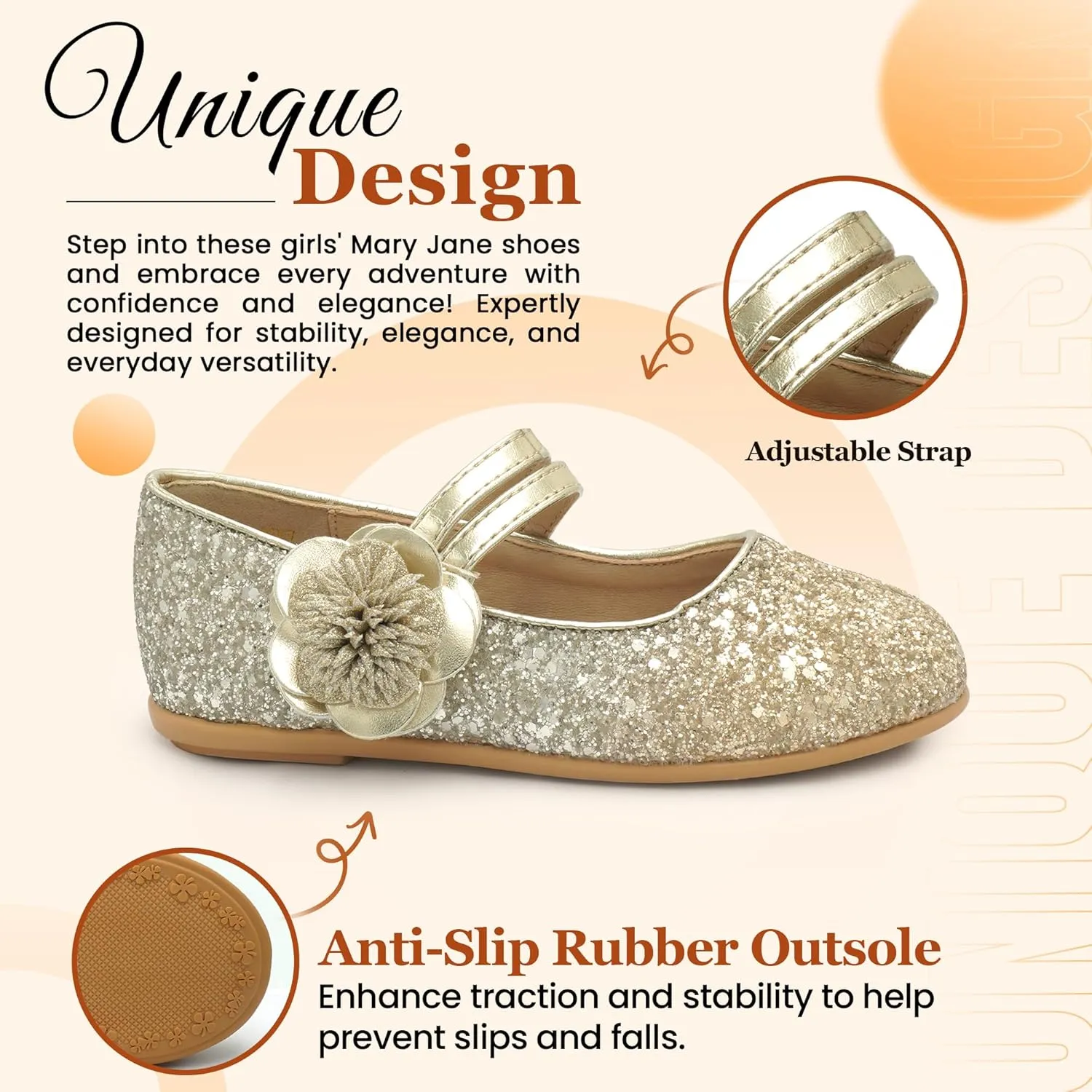 EIGHT KM Toddler Girls Dress Shoes – Girls Mary Jane Shoes | Mary Jane Flats - Ballet Flats – Party, Flower Girl, Wedding Dress Shoes for Girls – Comfortable & Non-Slip Design for Ages up to 7