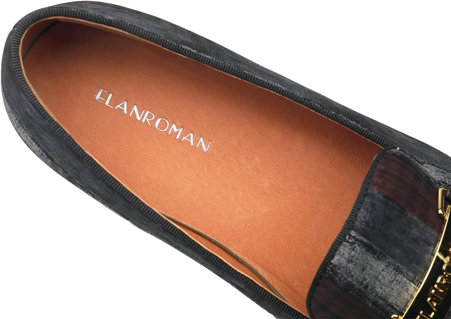 ELANROMAN Men's Gold Buckle Loafers Fashion Pull-on Penny Party Wedding Shoes