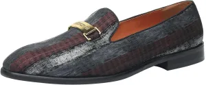 ELANROMAN Men's Gold Buckle Loafers Fashion Pull-on Penny Party Wedding Shoes